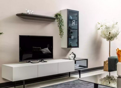 An incomparable TV cabinet and shelves in a minimalist style